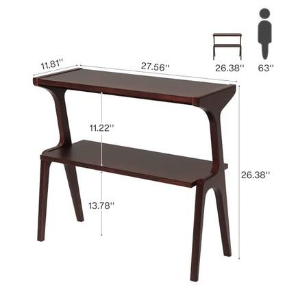 Tribesigns Solid Wood End Table, 2-Tier Farmhouse Side Table with Storage Shelves, Slim Side Table for Couch with Unique Legs, Long Bedside Table for Bedroom, Living Room, Burgundy - color: Burgundy