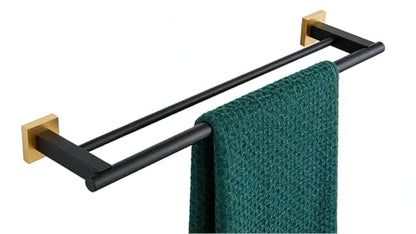 Miyili Double Bath Towel Bar 24-Inch SUS 304 Stainless Steel Towel Holder Rack for Bathroom Black & Gold, A02BG60B - color: Black & Gold, size: 24-Inch