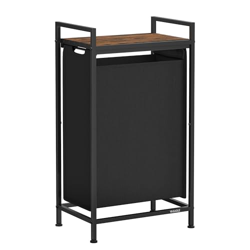 VASAGLE Laundry Hamper, Laundry Basket, Laundry Sorter with a Pull-Out and Removable Bag, Shelf, Metal Frame, 12.4 Gallons (47 L), 16.5 x 11 x 29.5 Inches, Ink Black and Rustic Brown UBLH001B01 - color: Black + Rustic Brown, size: 1 Bags - 47 L