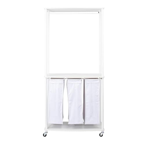 Household Essentials 3-Bag Laundry Center, Smooth Laminate Shelving, Sturdy Steel Frame, White - color: White, size: 31.5"L x 17.3"W x 67.3"H