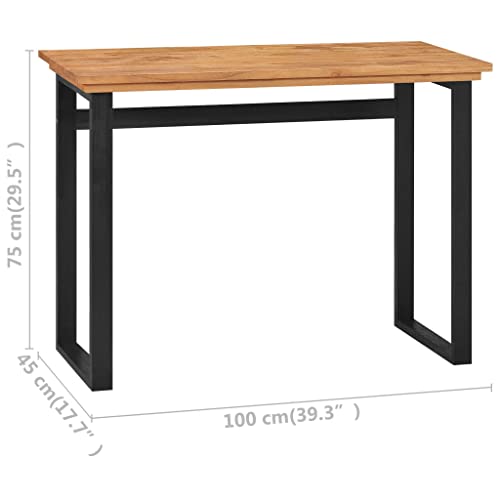 Solid Teak Wood Standard Industrial Desk with Metal Legs, Rustic Rectangular Writing Table for Workspace, Sturdy Office Furniture and Modern Home Decor - size: 39.4" x 17.7" x 29.5" & Black