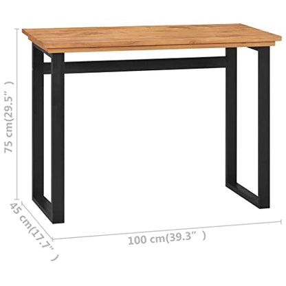 Solid Teak Wood Desk, Rustic Industrial Writing Desk with Sturdy Metal Legs, Compact Computer Table for Home Office, Small Workspace Study Table, 39.4 Inch