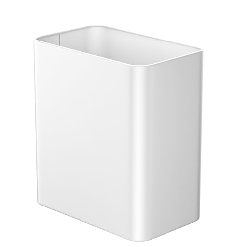 Small Bathroom Trash Can 2.4 Gallon Wastebasket Slim Metal Garbage Can Stainless Steel Trash Bin for Bedroom,Office,Kitchen,Toilet, rv, Near Desk, Under Sink (White) - color: White