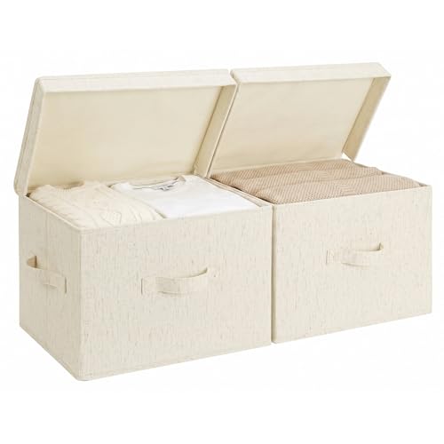 StorageWorks Fabric Storage Bins with Lids, Large Closet Storage Bins | Flip-Top Lid, 3 Handles, Collapsible, Stackable, for Clothes Blankets, Multi-Purpose, Large, Rustic Linen, 2-Pack - color: Rustic Linen, size: Large