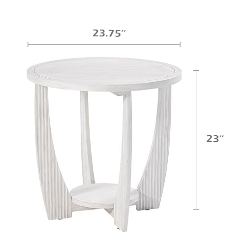 COZAYH Rustic Farmhouse end Table X 2P with Storage Shelf, French Country Accent Side Table for Family, Dinning or Living Room, Small Spaces, Modern, Round, White - color: White