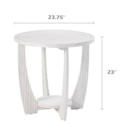 COZAYH Rustic Farmhouse end Table X 2P with Storage Shelf, French Country Accent Side Table for Family, Dinning or Living Room, Small Spaces, Modern, Round, White - color: White