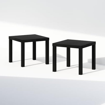 Furinno Classic Set of 2 Modern Coffee Table, Printer Stand, Black | 1.8" Triple Thick Square Tabletop, Side Table with 4 Legs, for Living Room, Bedroom, Home Office - color: Black, size: Set of 2, Square