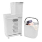 2-Tier Rolling Laundry Hampers, Space-Saving Removable Clothes Hamper Organizer, Modern Grey/White Rolling Storage Cart for Bedroom, Laundry Room, Bathroom