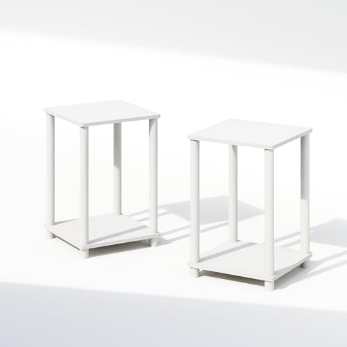 Furinno Turn-N-Tube Set of 2, Book Shelf, Stackable Bookshelf, Bookcase with Easy Assembly, 13.4 x 13.4 x 20, for Living Room, Bedroom, Home Office, White/White - color: White, size: 2-Tier, Round Tubes