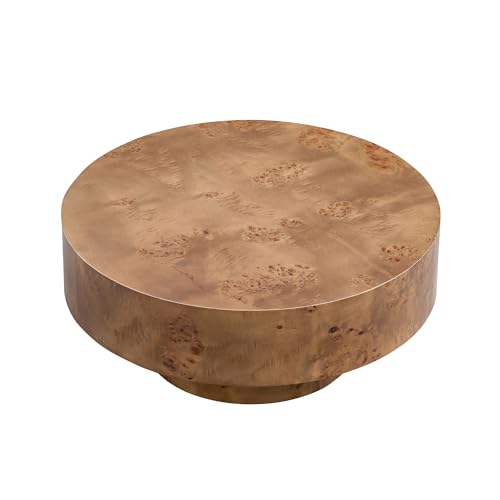 31.49'' Round Coffee Table Modern Wood Coffee Table for Living Room, Contemporary Circle Drum Pedestal Style, Burl Wood Veneer, Easy Assembly, Walnut - color: Ø31.49''-burl Wood