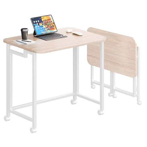 JSB Folding Desk for Small Spaces,Mobile Portable Rolling Laptop PC Table on Wheels,Foldable Computer Desk for Home Office,Bedroom,Dorm,Space Saving (Natural & White, 31.5") - color: Natural & White, size: 31.5"