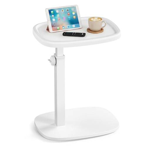 VASAGLE C Side Table Adjustable Height, Couch Sofa Table, End Table, TV Tray for Small Spaces, 11.8 x 15.7 x 27.2 Inches, for Living Room, Bedroom, Cloud White ULET363W101 - color: Cloud White