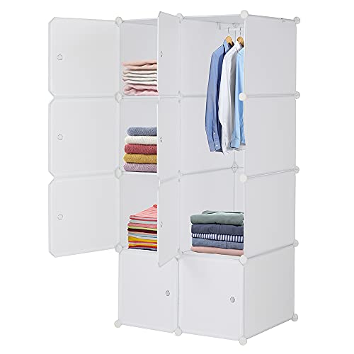 8-Cube Cube Storage, Organizer Stackable Plastic Cube Storage Shelves Design Multifunctional Modular Closet Cabinet with Hanging Rod DIY Stackable Bookshelf, Modular shelving Units Ideal for Home