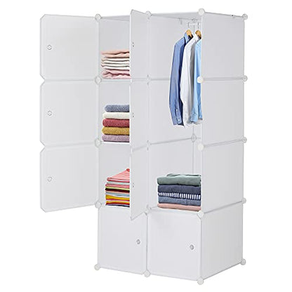 8-Cube Cube Storage, Organizer Stackable Plastic Cube Storage Shelves Design Multifunctional Modular Closet Cabinet with Hanging Rod DIY Stackable Bookshelf, Modular shelving Units Ideal for Home