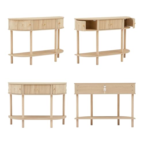 XUZENEST 43.3“ Fluted Half Moon Console Table, Modern Entryway Console Sofa Table with Storage, Narrow Wood Accent Tables Behind Couch Tables for Living Room, Hallway, Foyer(Natural) - color: 43.3 Half Moon Natural