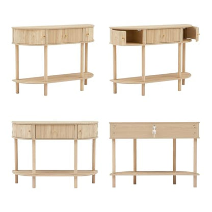 XUZENEST 43.3“ Fluted Half Moon Console Table, Modern Entryway Console Sofa Table with Storage, Narrow Wood Accent Tables Behind Couch Tables for Living Room, Hallway, Foyer(Natural) - color: 43.3 Half Moon Natural