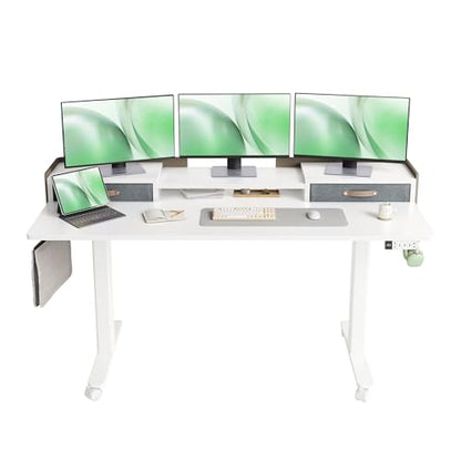 Claiks Standing Desk with Drawers, Adjustable Stand Up Electric Standing Desk Adjustable Height with Storage Shelf and Splice Board, 63 Inch, White - color: White, size: 63×23.6