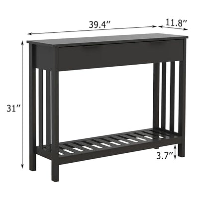 TaoHFE Black Narrow Console Table with Drawer Storage Shelf, Modern Wooden Entryway Sofa Table, 39 Inch Slim Behind Couch Table, Side Display Console Table for Living Room,Office,Black - color: Black
