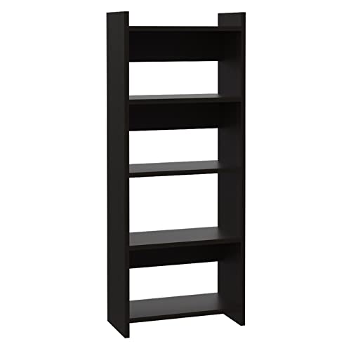 Compact Desk Bookcase Combo: Modern Black Wood Home Office Workstation with Keyboard Tray & Storage Shelves - Space Saving Design for Small Apartments & Study Rooms