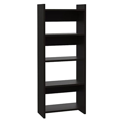 Compact Desk Bookcase Combo: Modern Black Wood Home Office Workstation with Keyboard Tray & Storage Shelves - Space Saving Design for Small Apartments & Study Rooms