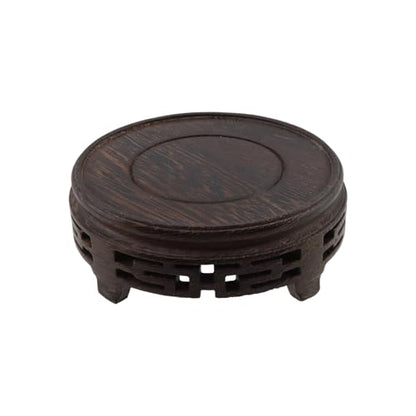 Wooden Display Stand Base Wood Carved Craft Pedestal, 4.13" x 4.13" | Traditional Wooden Base, Oriental Antique Display Riser, Round Pedestal Stands for Vase, Teapot, Stone, Flower Pot - size: Round, 4.13" x 4.13"