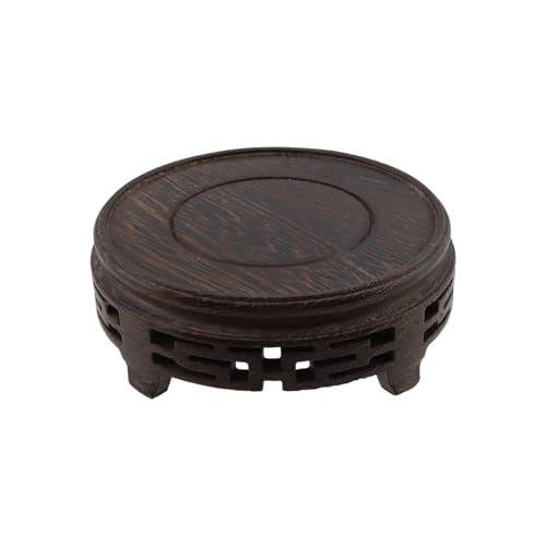 Wooden Display Stand Base Wood Carved Craft Pedestal, 4.13" x 4.13" | Traditional Wooden Base, Oriental Antique Display Riser, Round Pedestal Stands for Vase, Teapot, Stone, Flower Pot - size: Round, 4.13" x 4.13"