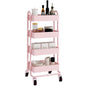4 Tier Metal Rolling Cart Pink Utility Cart with Wheels,Rolling Pink Cart for Office,Home,Kitchen,Garden（13.4"x18.1"x40"） - color: Pink, size: 40"H