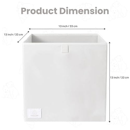 Two Cubs Foldable Kids Toy Storage Box - 13"x13" Cube Organizer Bin with Durable 2.6mm Plastic Plate Boards, Pig Design in White - Collapsible Nursery & Playroom Storage, Fits IKEA Kallax Shelves - color: Pig