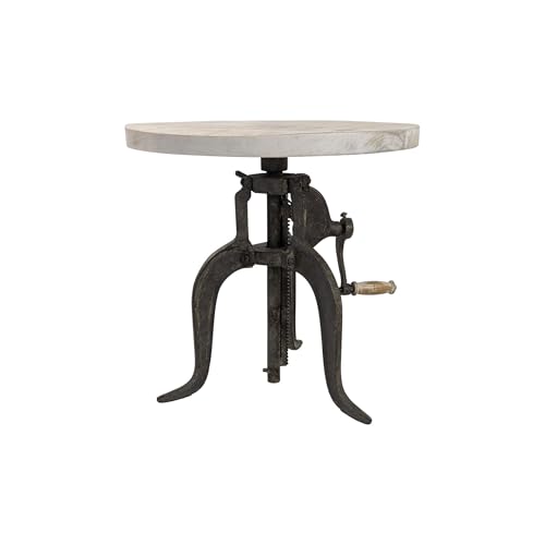 Carolina Chair & Table Adjustable Hand Crank 18" Wooden Top Rustic Side Table - Cast Iron Base Round Accent Table for Farmhouse, Living Room, or Bedroom (Natural Driftwood/Aged Iron) - color: Natural Driftwood/Aged Iron
