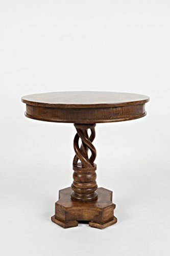 Jofran Global Archive Solid Mango Wood Hand Carved Pedestal Dining Table, Vintage Side Table, 30L X 30W X 30H, Brown