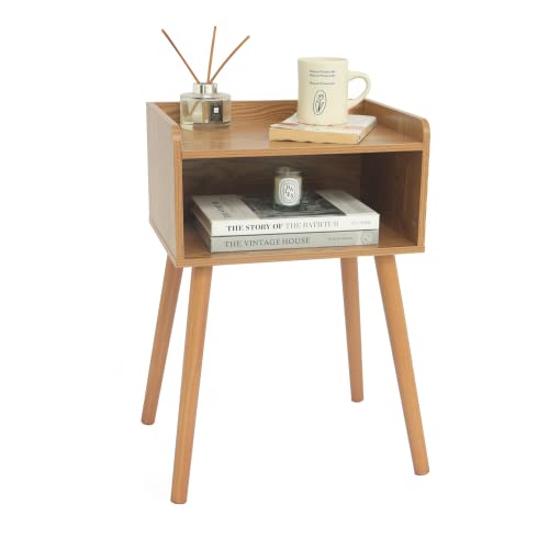 MaxSmeo Nightstand, Mid Century Modern Side Table Bedroom with Storage, Small End Bedside Table with Solid Wood Legs for Living Room, Office Small Spaces (Brown) - color: Modern Brown