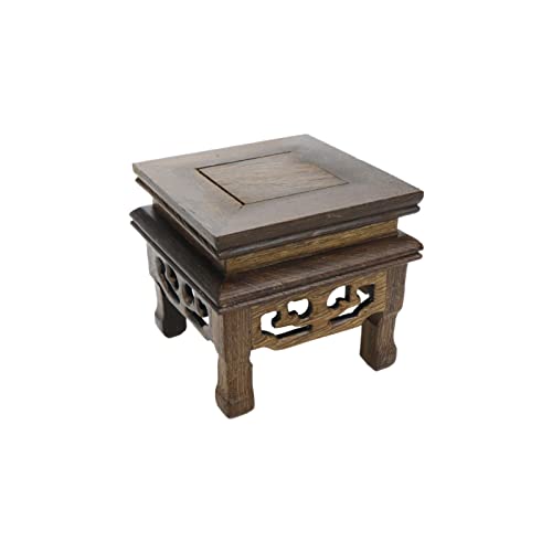 Furniture Wooden Display Stand Base Oriental Wood Round Pedestal Vintage Ebony Vase Lamp Teapot Base for Classy Crafts Statue Home Decoration, 4.84" Inner Diameter - size: Square; 3.25" x 3.25"