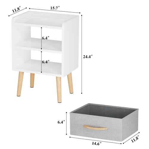 White Nightstand with Drawer, Small Wood Bedside Table, Kids Nightstand | Mid Century Modern Nightstand, Small Bedside Table for Bedroom, Kids Room & Small Spaces.