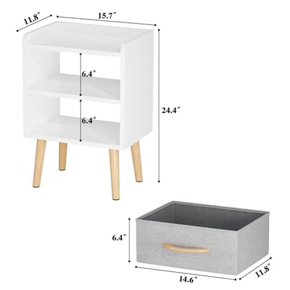 White Nightstand with Drawer, Small Wood Bedside Table, Kids Nightstand | Mid Century Modern Nightstand, Small Bedside Table for Bedroom, Kids Room & Small Spaces.