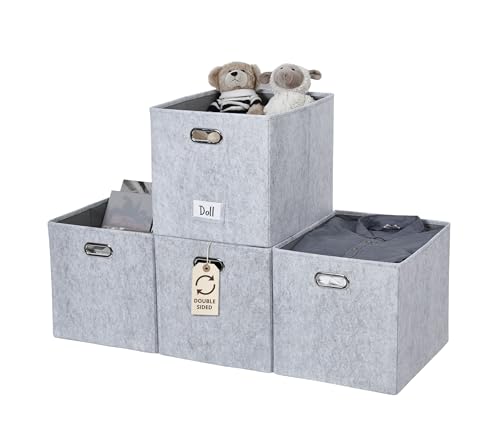 DECOMOMO Felt Storage Bins, 13x15x13 Storage Cube Bins with Labels | 4 Pack Storage Baskets for Shelves, Kallax (Light Grey) - color: Light Grey, size: Kallax / 4pcs