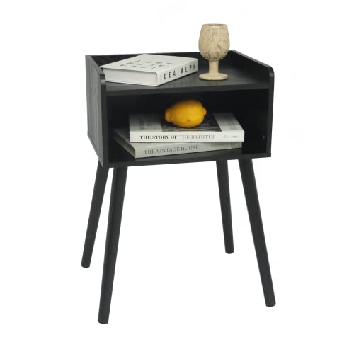 MaxSmeo Nightstand, Mid Century Modern Side Table Bedroom with Storage, Small End Bedside Table with Solid Wood Legs for Living Room, Office Small Spaces (Black) - color: Black