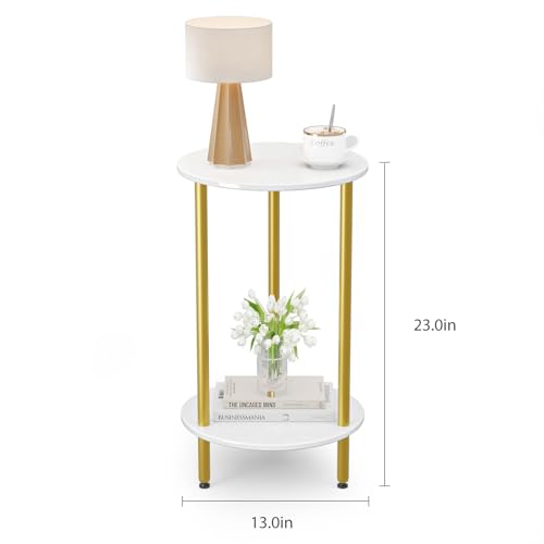 Small Round Side Table, White Round End Table, 2-Tier Modern Accent/Bedside Table for Living Room-White - color: White, size: 1PC