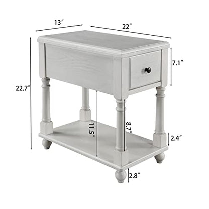 Solid Wood Narrow End Table with Drawer, Sofa Side Table with Storage Shelves, Slim Beside Table ,Telephone for Small Spaces, Living Room, Easy Assembly 22" x 13" x 22.7" AntiqueWhite BBJ004RW - color: Antique White