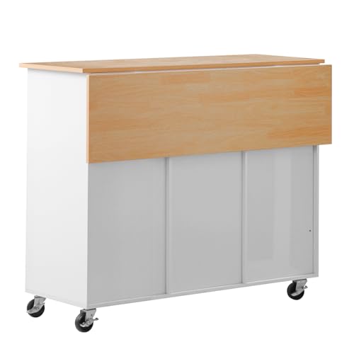 VEVOR Kitchen Island Cart with Storage, 45.67 in Wide Mobile Rolling Storage Island on Swivel Wheels, with 2 Drawers, Storage Cabinet, Drop Leaf, Towel Rack, Table for Home Dining Room, White - size: 45.67"W (dropleaf)