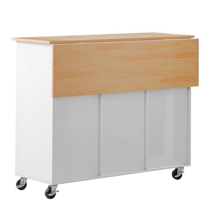 VEVOR Kitchen Island Cart with Storage, 45.67 in Wide Mobile Rolling Storage Island on Swivel Wheels, with 2 Drawers, Storage Cabinet, Drop Leaf, Towel Rack, Table for Home Dining Room, White - size: 45.67"W (dropleaf)