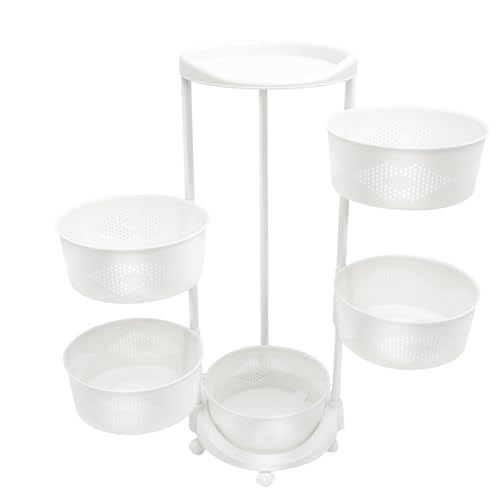 5-Tier Adjustable Kitchen Storage Rack,5 Layer Rotating Vegetable Organizer with Lockable Casters,Multi-Layers Rotatable Baskets for Kitchen Bathroom Living Room,White - size: 5-Tier