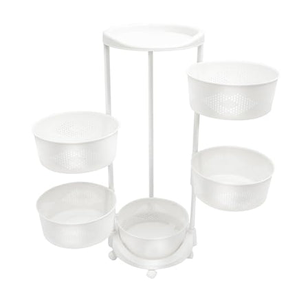 5-Tier Adjustable Kitchen Storage Rack,5 Layer Rotating Vegetable Organizer with Lockable Casters,Multi-Layers Rotatable Baskets for Kitchen Bathroom Living Room,White - size: 5-Tier