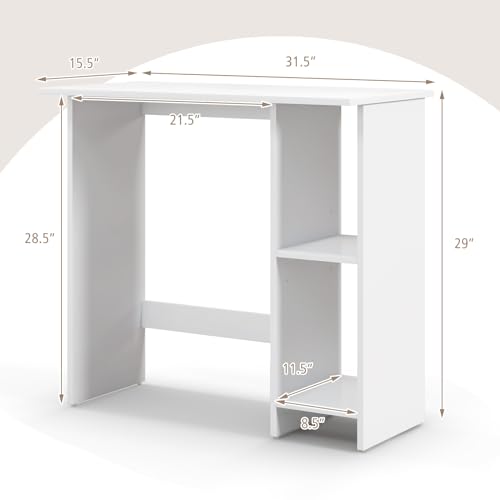 COSTWAY 31.5” Space Saving White Writing Desk, Modern Home Office Computer Workstation with Adjustable Shelf, Compact PC Table with Storage for Small Spaces/Bedroom/Dorm Rooms