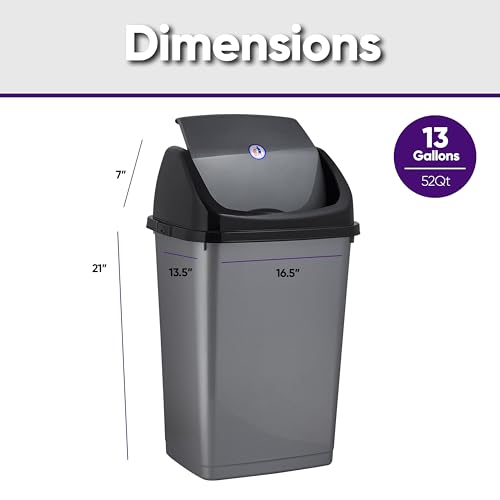 Superio Kitchen Trash Can 13 Gallon with Swing Lid, Plastic Tall Garbage Can Outdoor and Indoor, Large 52 Qt Recycle Bin and Waste Basket for Home, Office, Garage, Patio, Restaurant (2, Grey) - size: 13 Gallon
