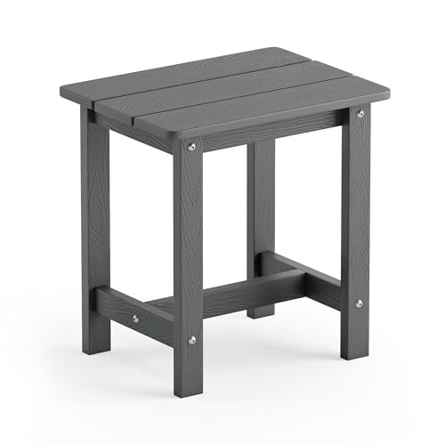 LUE BONA Outdoor Side Table, HDPS Small Outdoor Adirondack Side Tables, Outside End Table for Patio, Porch, Deck, Pool, Weather Resistant/Easy Maintenance, Dark Gray - color: Dark Gray, size: 16.1 in
