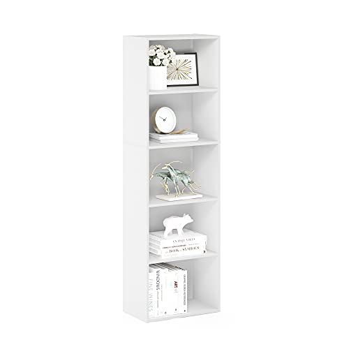 Furinno LUDER Book Shelf, 5-Tier Bookshelf, Bookcase with Open Shelves, 9.4 x 15.8 x 52, Easy Assembly, for Living Room, Bedroom, Home Office, White - color: White, size: 5-Tier
