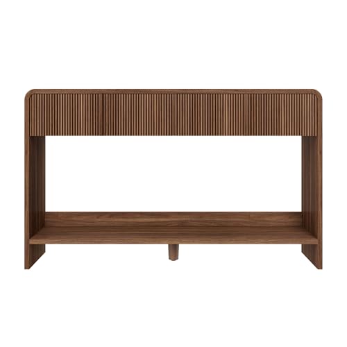 AMERLIFE 45" Fluted Entryway Console Table with 2 Drawers and Open Shelf | Modern Entryway Table with Rounded Edges, Wood Sofa Table for Hallway, Foyer, Behind Couch, Living Room, Brown - color: Brown - Fluted Panel, size: 45"