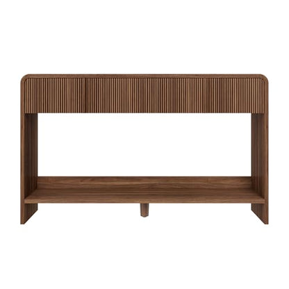 AMERLIFE 45" Fluted Entryway Console Table with 2 Drawers and Open Shelf | Modern Entryway Table with Rounded Edges, Wood Sofa Table for Hallway, Foyer, Behind Couch, Living Room, Brown - color: Brown - Fluted Panel, size: 45"