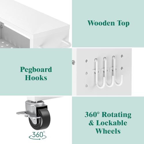 XYZLVSI Slim Storage Cart, Narrow Kitchen Rolling Cart for Small Spaces | 5.9" W skinny storage cart, 12.4" bottom metal utility cart with 360° swivel wheels for bathroom/laundry, slim shelf, white - size: 5.9IN-White