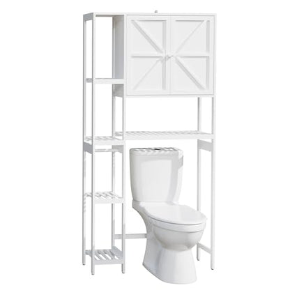 Bamboo Over The Toilet Storage, Above Toilet Organizer Storage Shelf, Tall Freestanding Behind Toilet Rack, Tiered Bathroom Space Saver Shelving, Easy Assembly (White) - color: White